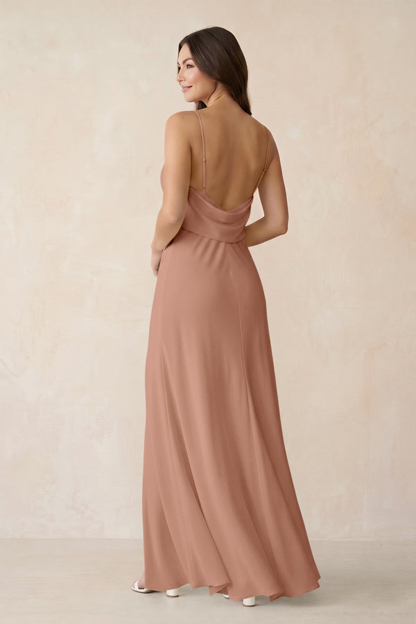 Sheath Satin Bridesmaid Dress with Side Slit in Rosette - KissProm Bridesmaid Dresses
