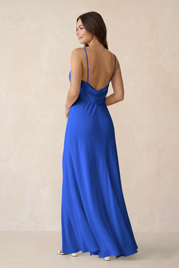 Sheath Satin Bridesmaid Dress with Side Slit in Royal Blue - KissProm Bridesmaid Dresses
