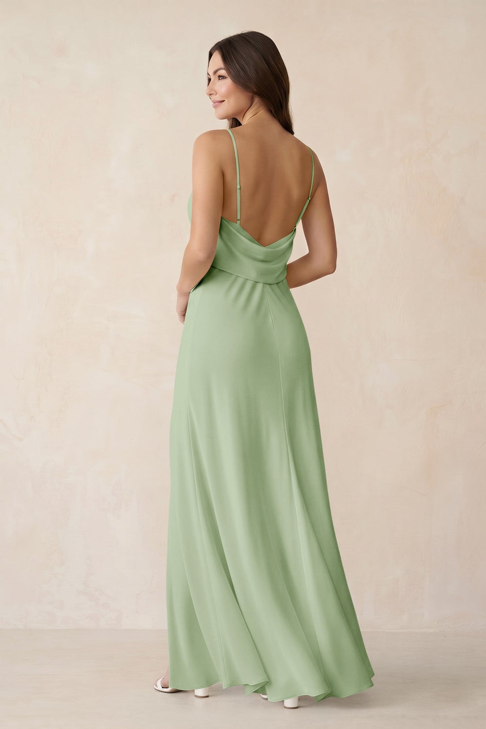 Sheath Satin Bridesmaid Dress with Side Slit in Sage - KissProm Bridesmaid Dresses