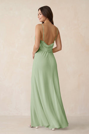 Sheath Satin Bridesmaid Dress with Side Slit in Sage - KissProm Bridesmaid Dresses