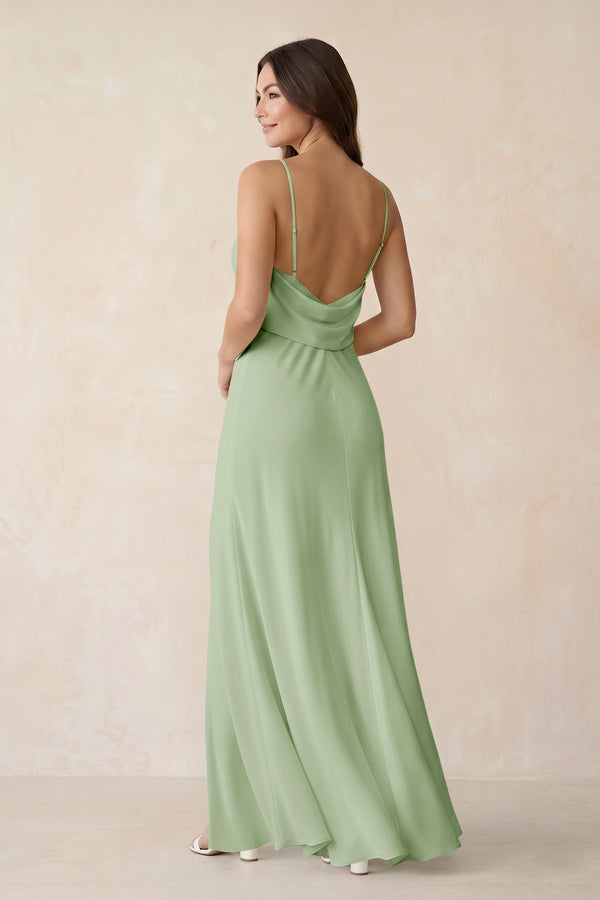 Sheath Satin Bridesmaid Dress with Side Slit in Sage - KissProm Bridesmaid Dresses