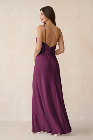 Sheath Satin Bridesmaid Dress with Side Slit in Sangria - KissProm Bridesmaid Dresses