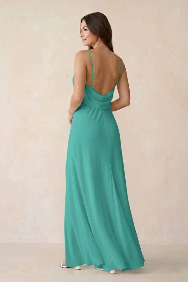 Sheath Satin Bridesmaid Dress with Side Slit in Sea Glass - KissProm Bridesmaid Dresses