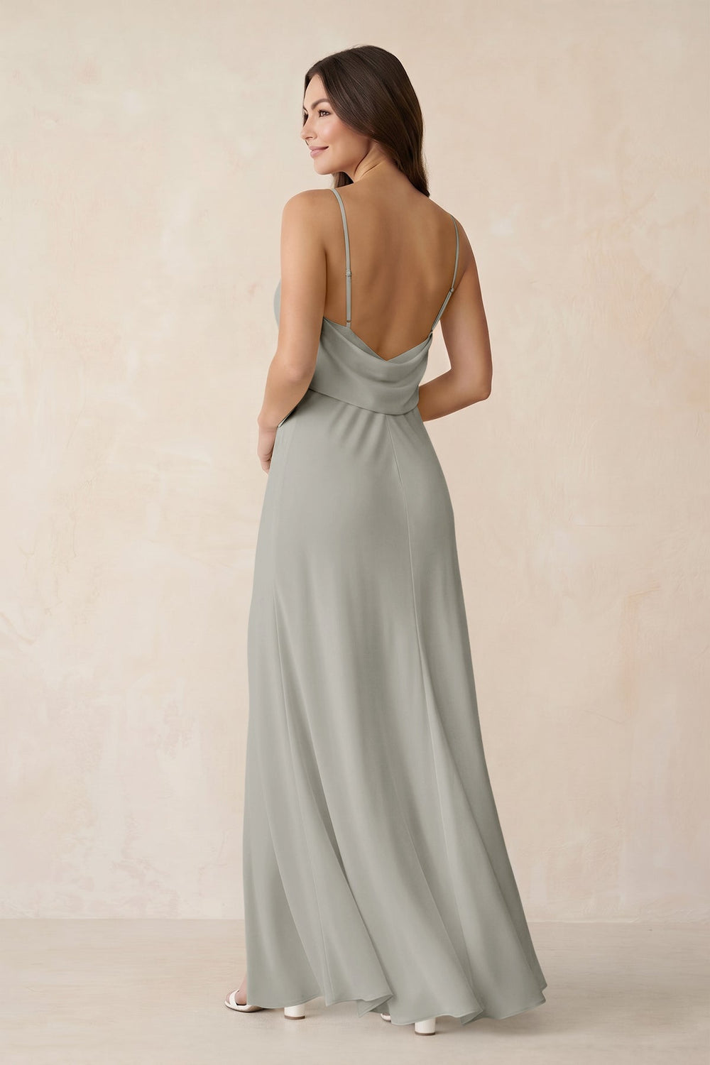 Sheath Satin Bridesmaid Dress with Side Slit in Silver - KissProm Bridesmaid Dresses