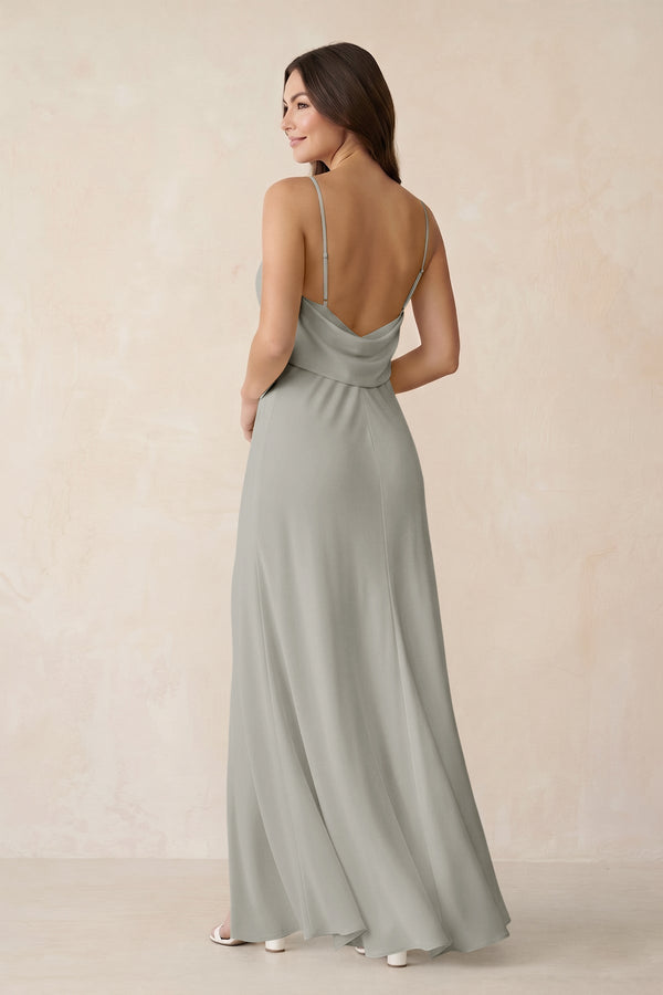 Sheath Satin Bridesmaid Dress with Side Slit in Silver - KissProm Bridesmaid Dresses