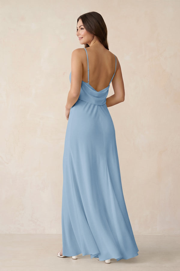 Sheath Satin Bridesmaid Dress with Side Slit in Sky Blue - KissProm Bridesmaid Dresses