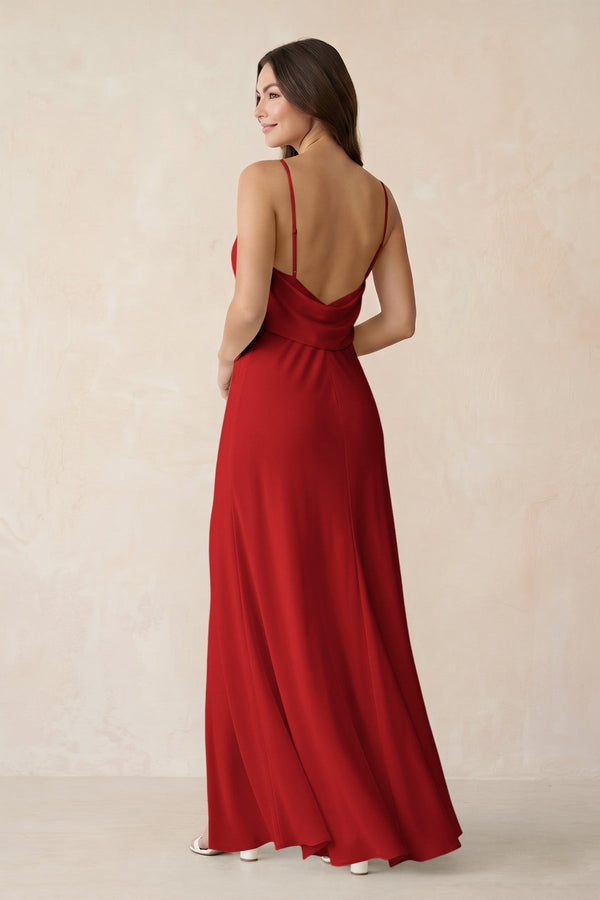 Sheath Satin Bridesmaid Dress with Side Slit in Spice - KissProm Bridesmaid Dresses