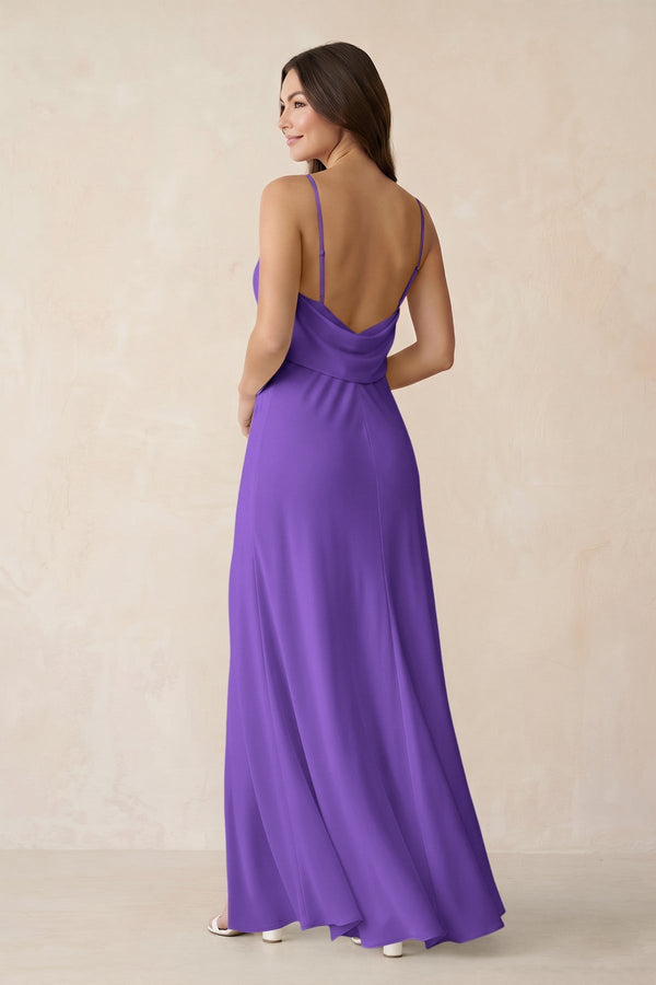 Sheath Satin Bridesmaid Dress with Side Slit in Tahiti - KissProm Bridesmaid Dresses