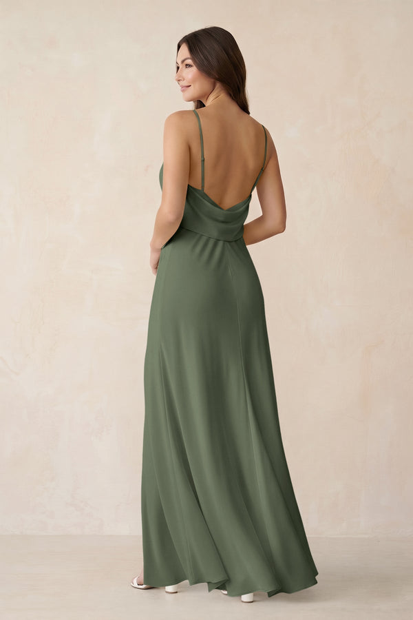 Sheath Satin Bridesmaid Dress with Side Slit in Thyme - KissProm Bridesmaid Dresses