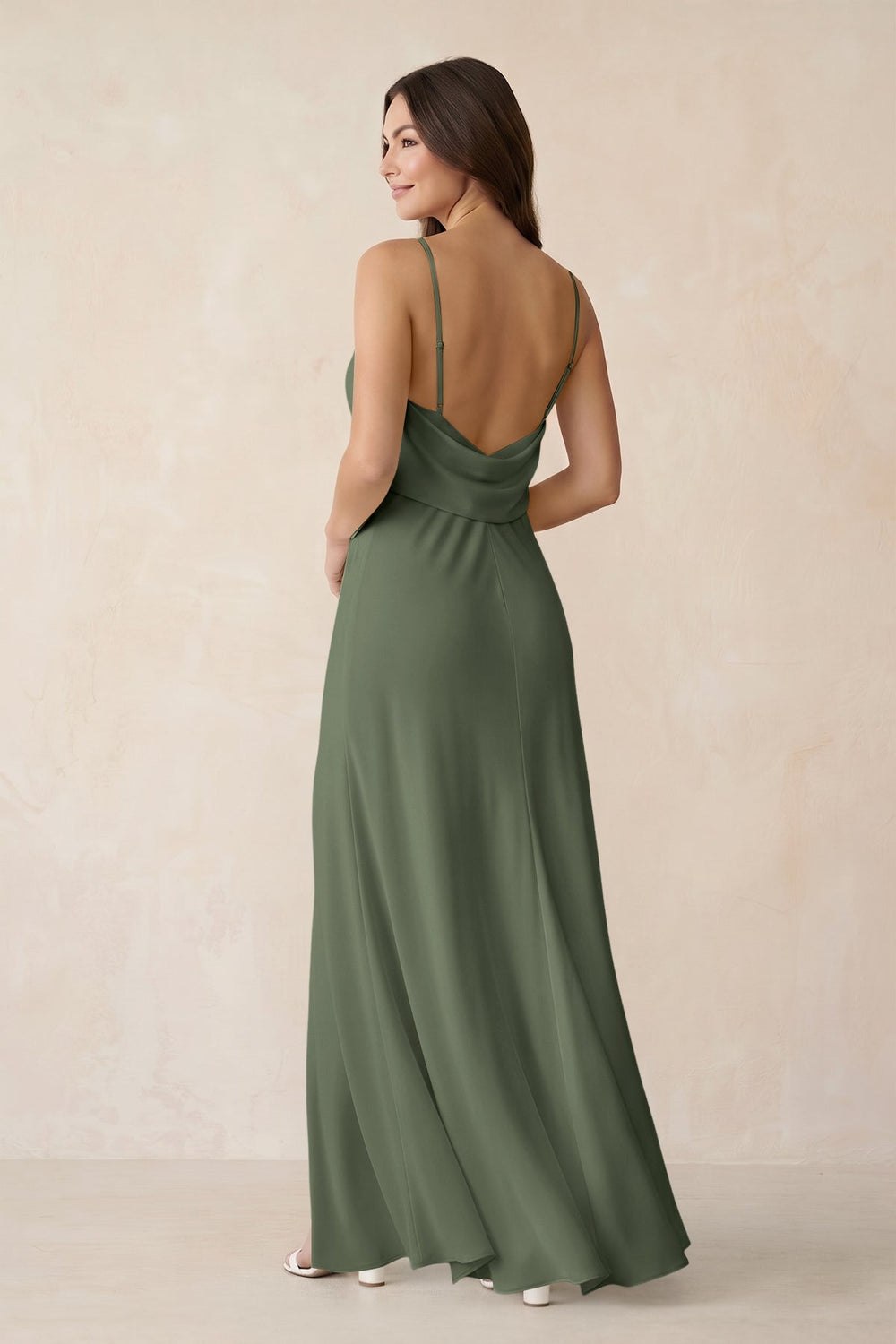 Sheath Satin Bridesmaid Dress with Side Slit in Thyme - KissProm Bridesmaid Dresses