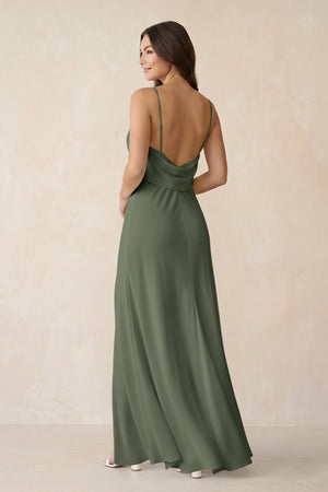 Sheath Satin Bridesmaid Dress with Side Slit in Thyme - KissProm Bridesmaid Dresses