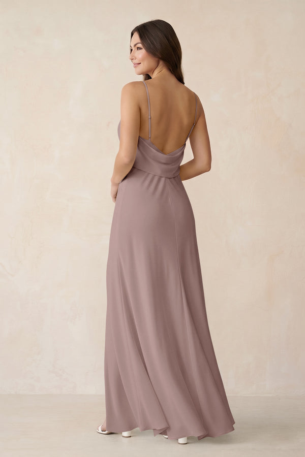 Sheath Satin Bridesmaid Dress with Side Slit in Toffee - KissProm Bridesmaid Dresses