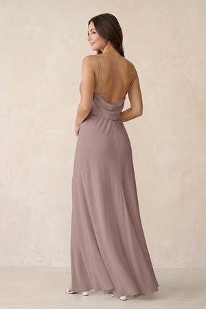 Sheath Satin Bridesmaid Dress with Side Slit in Toffee - KissProm Bridesmaid Dresses