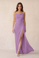 Sheath Satin Bridesmaid Dress with Side Slit in Vintage Mauve - KissProm Bridesmaid Dresses