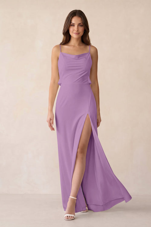 Sheath Satin Bridesmaid Dress with Side Slit in Vintage Mauve - KissProm Bridesmaid Dresses