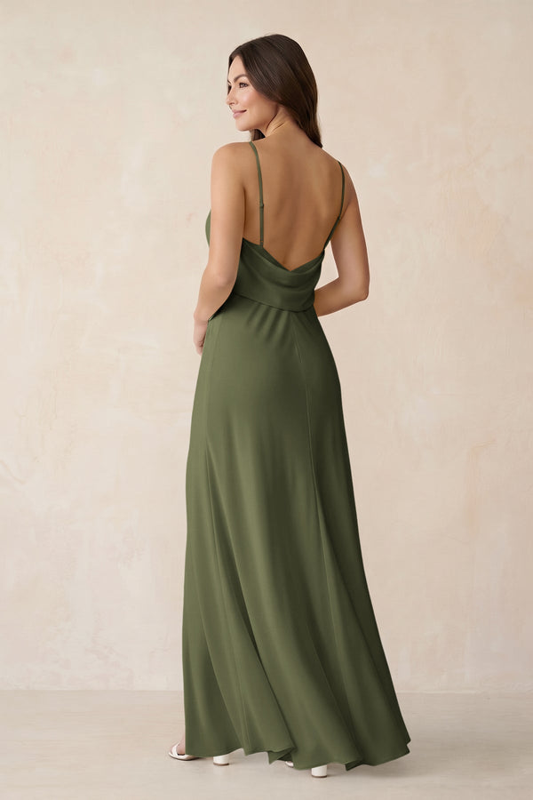 Sheath Satin Bridesmaid Dress with Side Slit in Willow Green - KissProm Bridesmaid Dresses