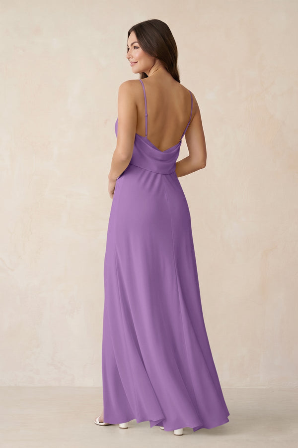 Sheath Satin Bridesmaid Dress with Side Slit in Wisteria - KissProm Bridesmaid Dresses
