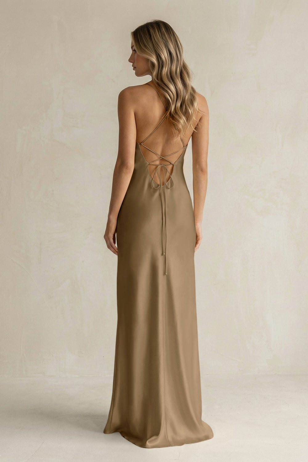 Sheath Satin Spaghetti Strap Bridesmaid Dress in Apple Cinnamon - KissProm Bridesmaid Dresses