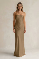 Sheath Satin Spaghetti Strap Bridesmaid Dress in Apple Cinnamon - KissProm Bridesmaid Dresses