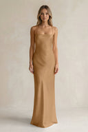 Sheath Satin Spaghetti Strap Bridesmaid Dress in Bronzer - KissProm Bridesmaid Dresses
