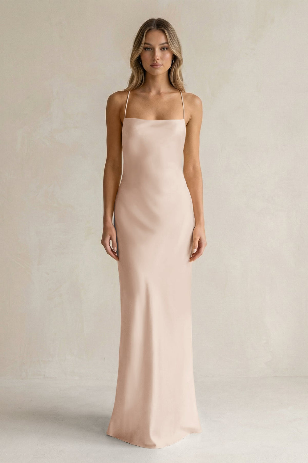 Sheath Satin Spaghetti Strap Bridesmaid Dress in Buttercream - KissProm Bridesmaid Dresses