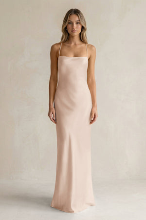 Sheath Satin Spaghetti Strap Bridesmaid Dress in Buttercream - KissProm Bridesmaid Dresses