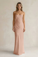 Sheath Satin Spaghetti Strap Bridesmaid Dress in Champagne Rose - KissProm Bridesmaid Dresses