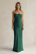 Sheath Satin Spaghetti Strap Bridesmaid Dress in Dark Green - KissProm Bridesmaid Dresses