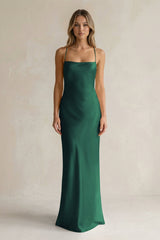 Sheath Satin Spaghetti Strap Bridesmaid Dress in Dark Green - KissProm Bridesmaid Dresses