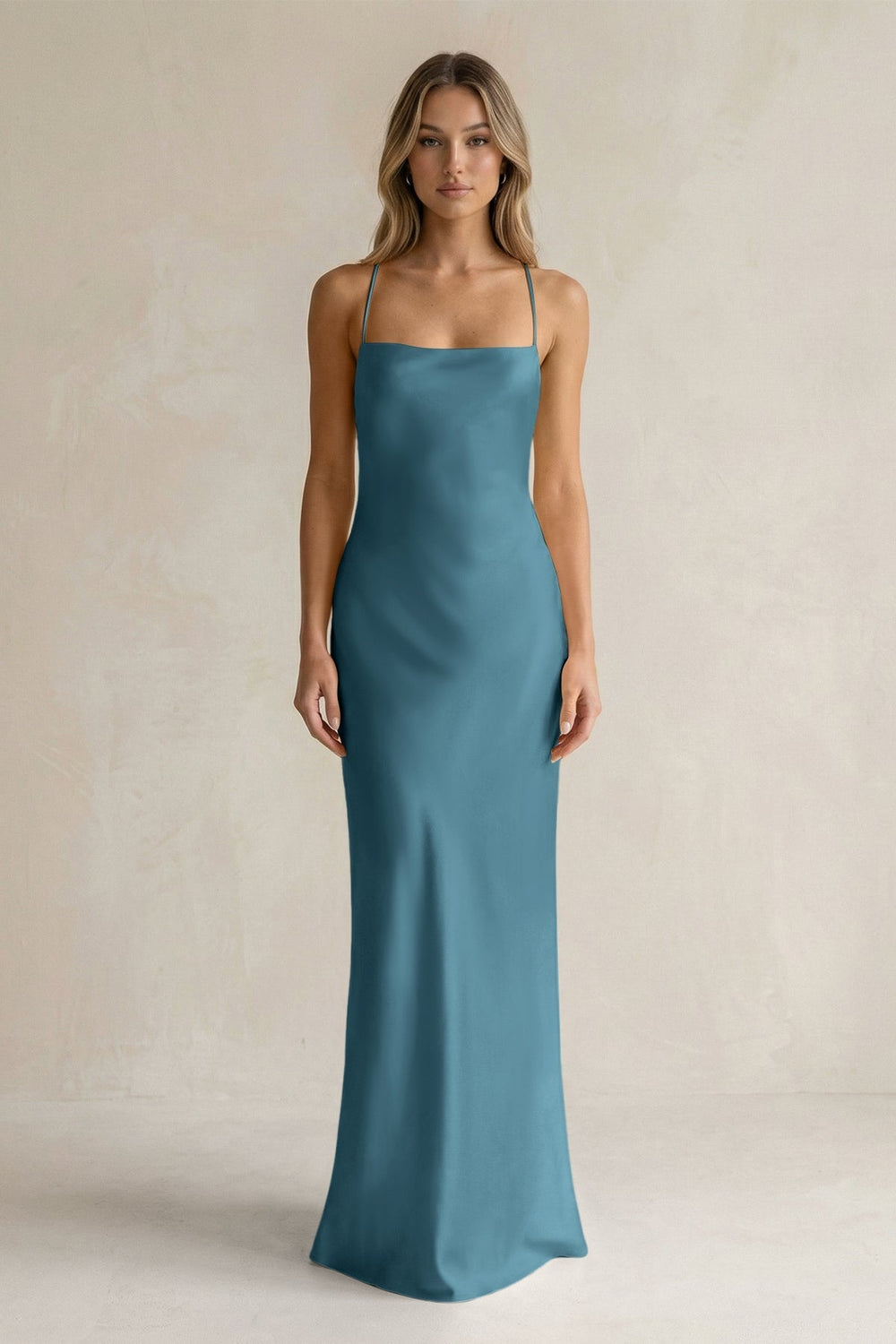 Sheath Satin Spaghetti Strap Bridesmaid Dress in Dark Teal - KissProm Bridesmaid Dresses
