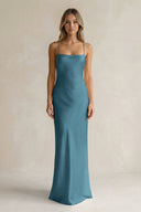 Sheath Satin Spaghetti Strap Bridesmaid Dress in Dark Teal - KissProm Bridesmaid Dresses