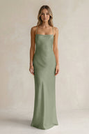 Sheath Satin Spaghetti Strap Bridesmaid Dress in Dove Gray - KissProm Bridesmaid Dresses