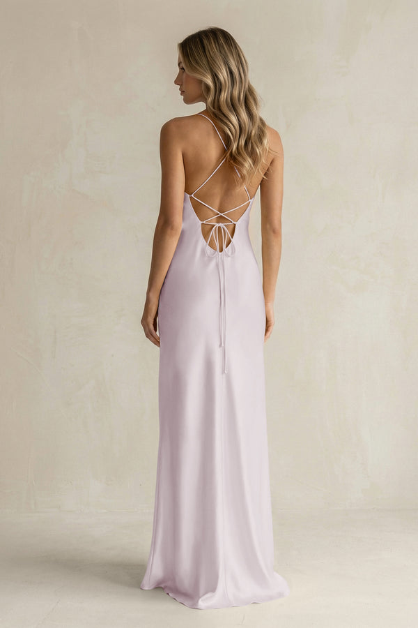 Sheath Satin Spaghetti Strap Bridesmaid Dress in Dusk - KissProm Bridesmaid Dresses