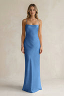 Sheath Satin Spaghetti Strap Bridesmaid Dress in Dusty Blue - KissProm Bridesmaid Dresses