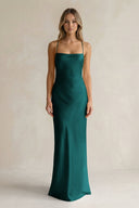 Sheath Satin Spaghetti Strap Bridesmaid Dress in Emerald - KissProm Bridesmaid Dresses