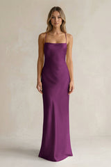 Sheath Satin Spaghetti Strap Bridesmaid Dress in Fig - KissProm Bridesmaid Dresses