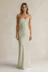 Sheath Satin Spaghetti Strap Bridesmaid Dress in Frost - KissProm Bridesmaid Dresses