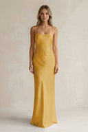 Sheath Satin Spaghetti Strap Bridesmaid Dress in Gold - KissProm Bridesmaid Dresses
