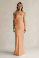 Sheath Satin Spaghetti Strap Bridesmaid Dress in Golden Champagne - KissProm Bridesmaid Dresses