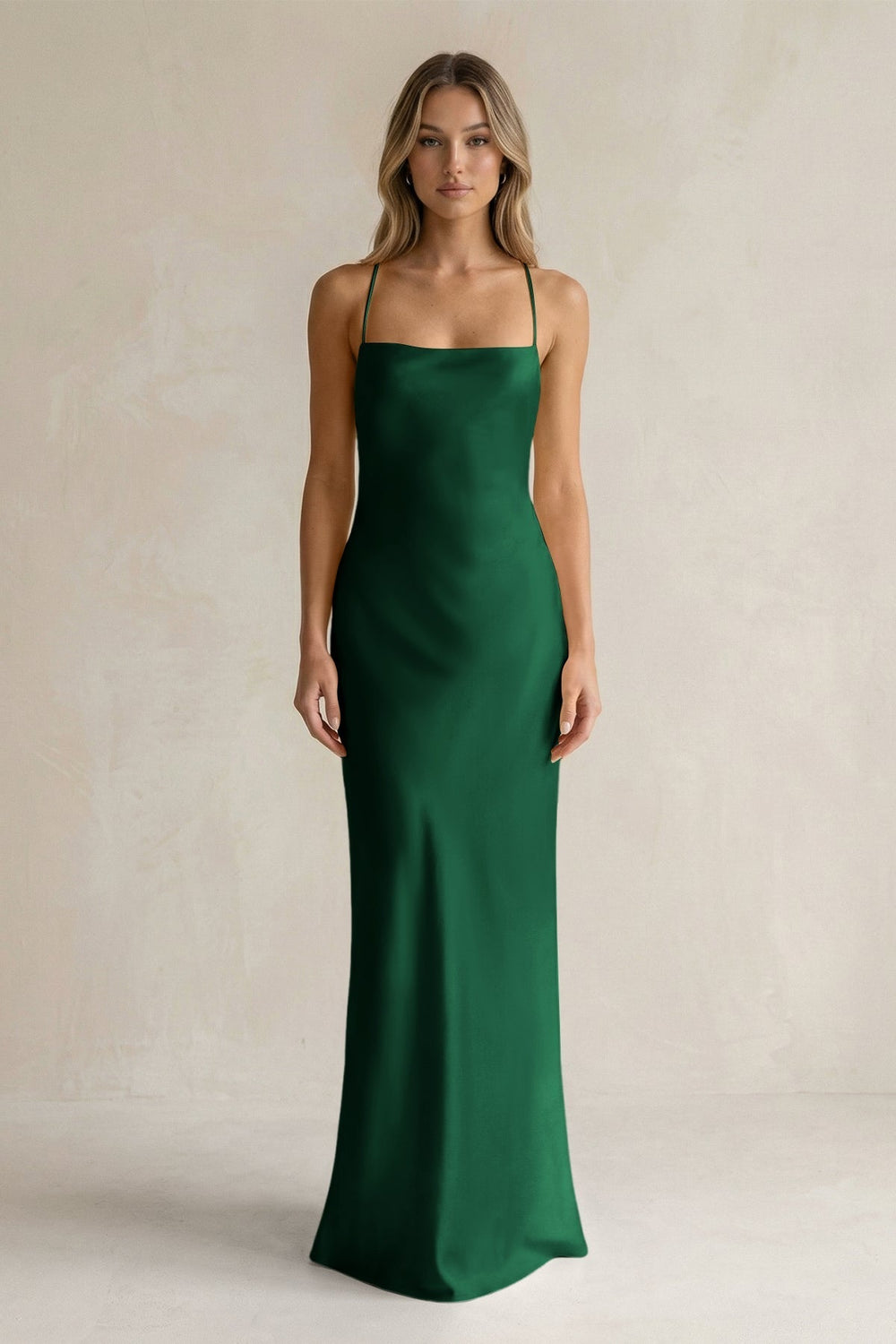 Sheath Satin Spaghetti Strap Bridesmaid Dress in Green - KissProm Bridesmaid Dresses