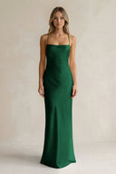 Sheath Satin Spaghetti Strap Bridesmaid Dress in Green - KissProm Bridesmaid Dresses