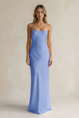 Sheath Satin Spaghetti Strap Bridesmaid Dress in Ice - KissProm Bridesmaid Dresses