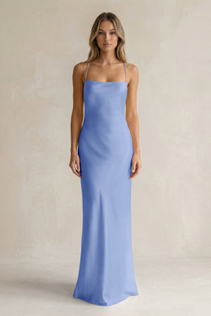 Sheath Satin Spaghetti Strap Bridesmaid Dress in Ice - KissProm Bridesmaid Dresses