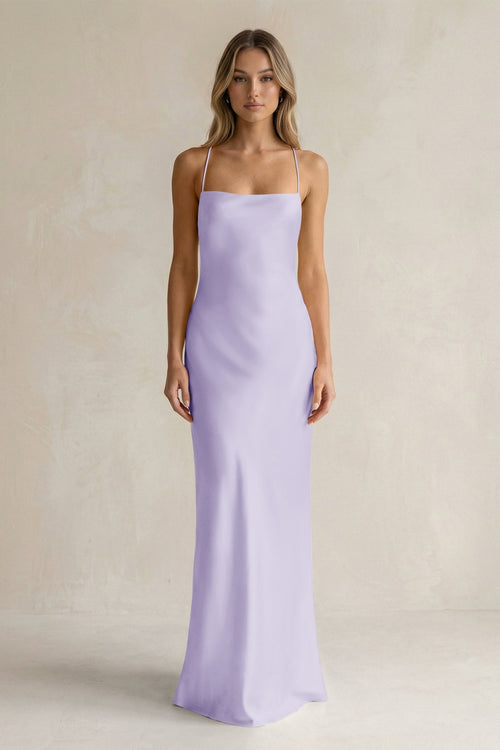 Sheath Satin Spaghetti Strap Bridesmaid Dress in Lavender - KissProm Bridesmaid Dresses