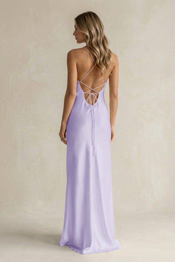 Sheath Satin Spaghetti Strap Bridesmaid Dress in Lavender - KissProm Bridesmaid Dresses