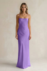 Sheath Satin Spaghetti Strap Bridesmaid Dress in Lilac - KissProm Bridesmaid Dresses