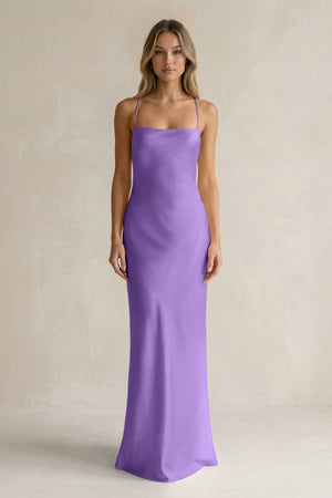Sheath Satin Spaghetti Strap Bridesmaid Dress in Lilac - KissProm Bridesmaid Dresses
