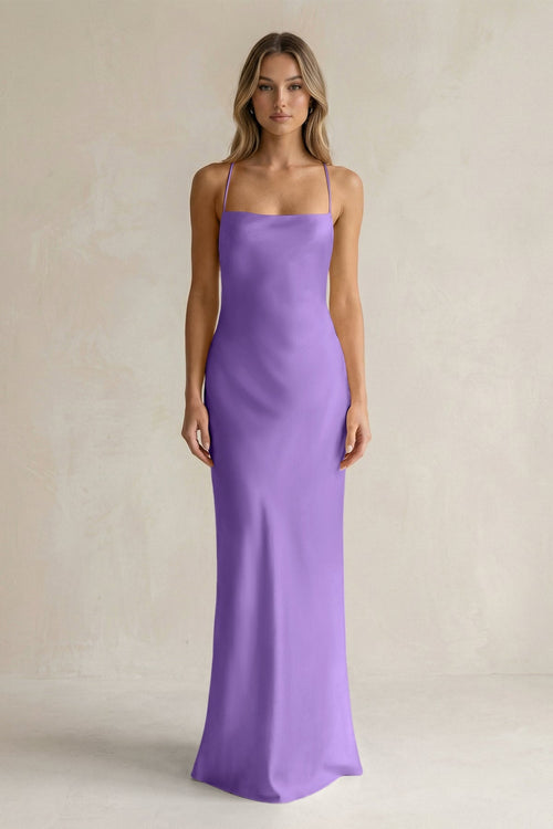 Sheath Satin Spaghetti Strap Bridesmaid Dress in Lilac - KissProm Bridesmaid Dresses