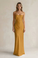 Sheath Satin Spaghetti Strap Bridesmaid Dress in Marigold - KissProm Bridesmaid Dresses