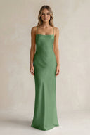Sheath Satin Spaghetti Strap Bridesmaid Dress in Matcha - KissProm Bridesmaid Dresses